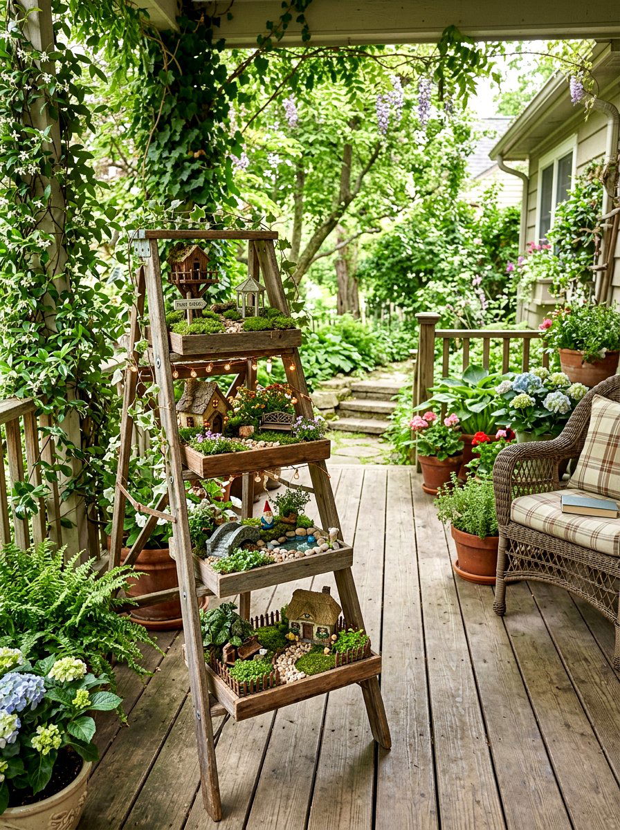 Ladder Fairy Garden - 30 repurposed ladder garden ideas