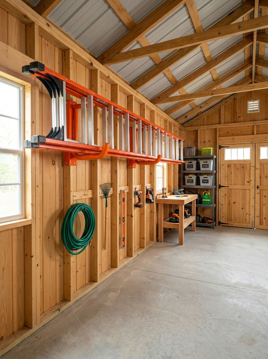 Ladder Hanger Wall System - 30 shed organization ideas