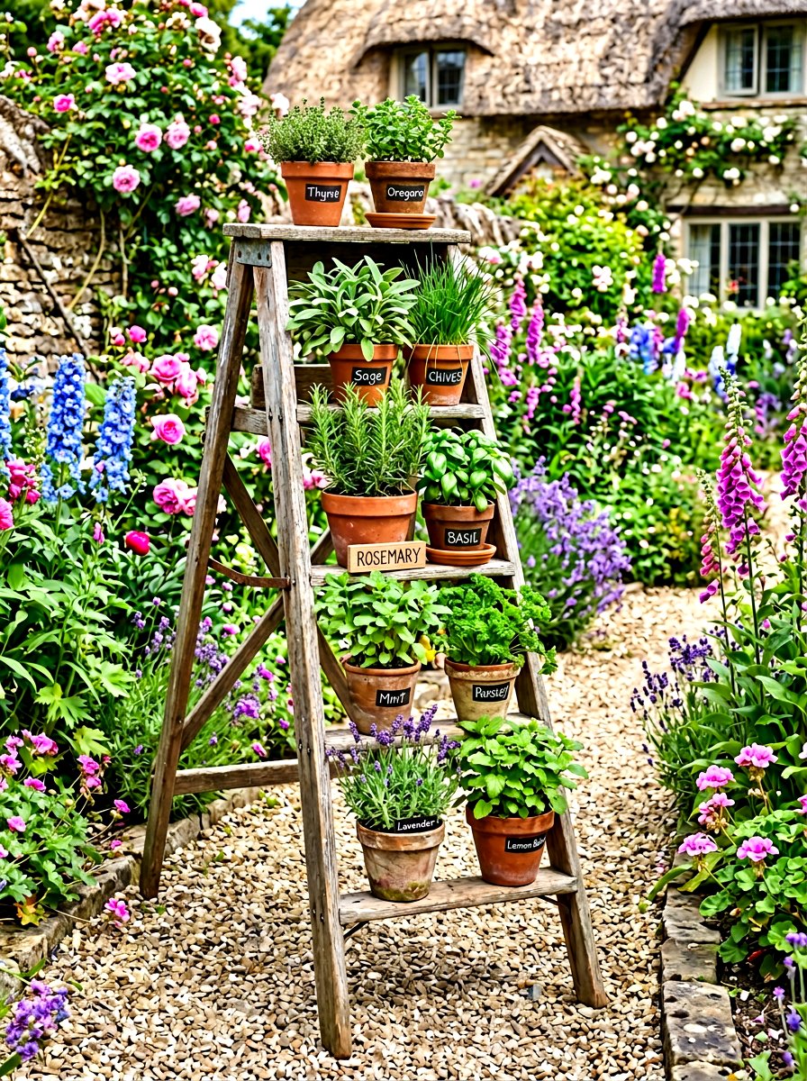 Ladder Herb Display - 30 simple herb garden ideas