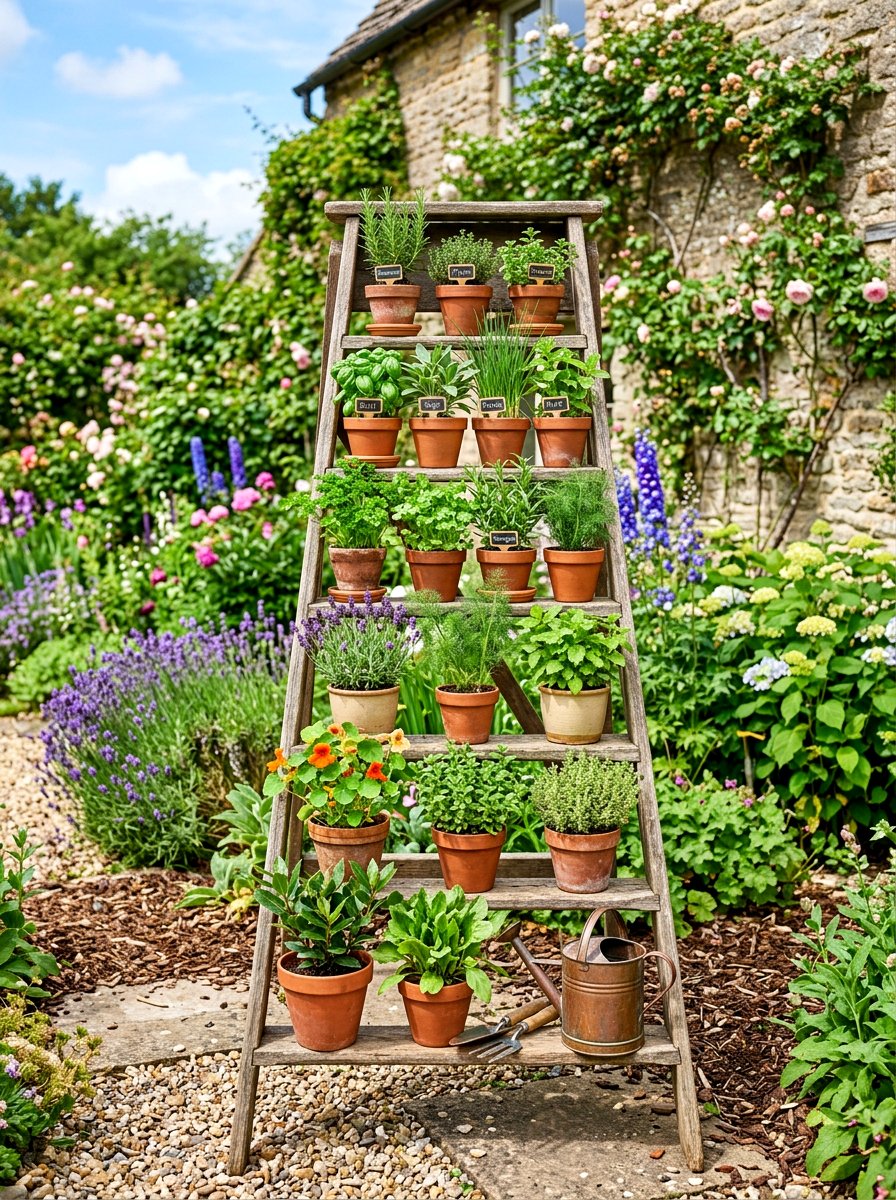 Ladder Herb Display - 30 herb rich backyard ideas