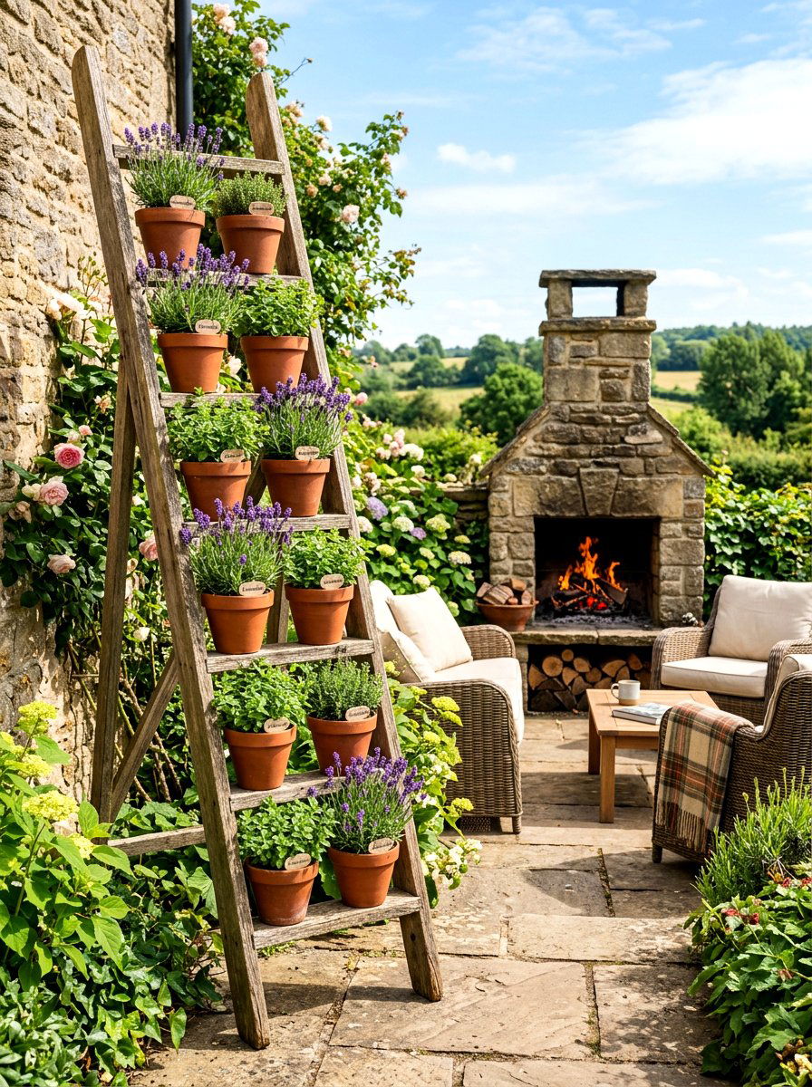 Ladder Herb Display - 30 patio herb garden ideas