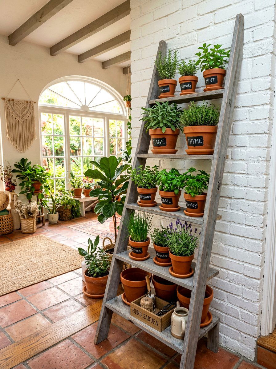 Ladder Herb Garden Shelf - 30 herb garden shelf ideas