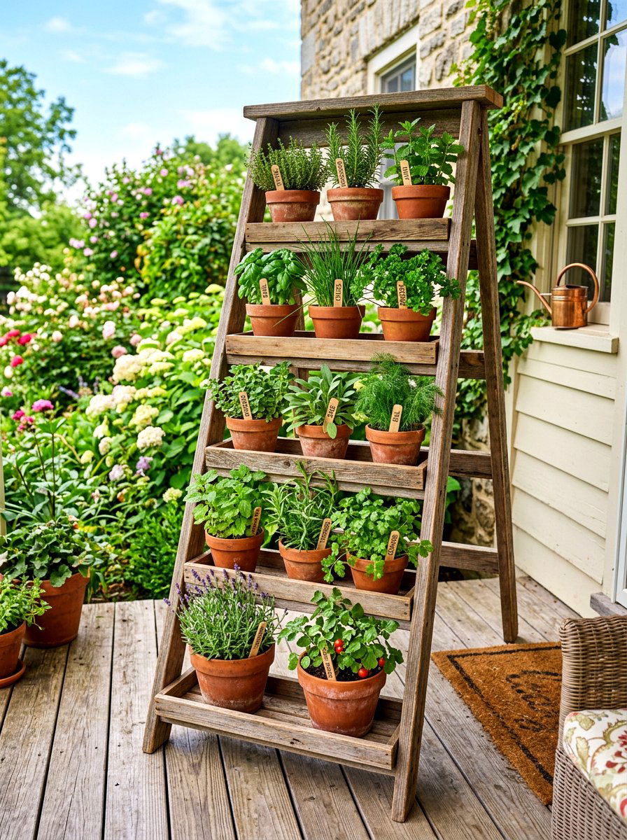 Ladder Herb Planter - 30 herb garden trellis ideas
