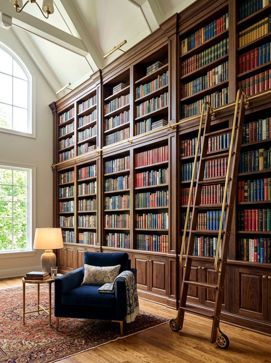 Ladder Library Wall - 30 reading room aesthetic ideas