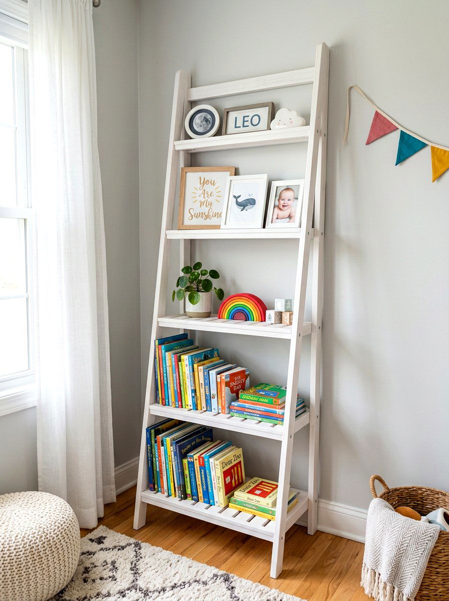 Ladder Nursery Shelf - 30 nursery shelf styling ideas