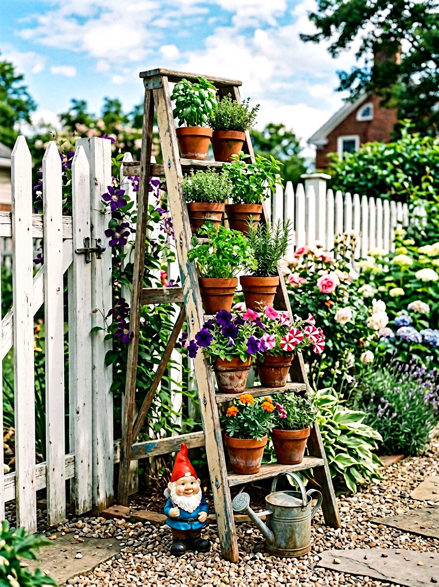 Ladder Plant Display - 30 container garden makeover ideas