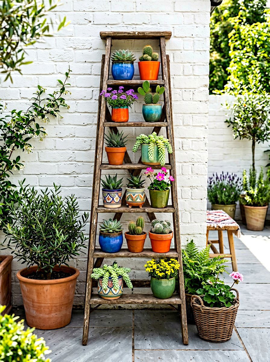 Ladder Plant Display - 30 budget garden ideas