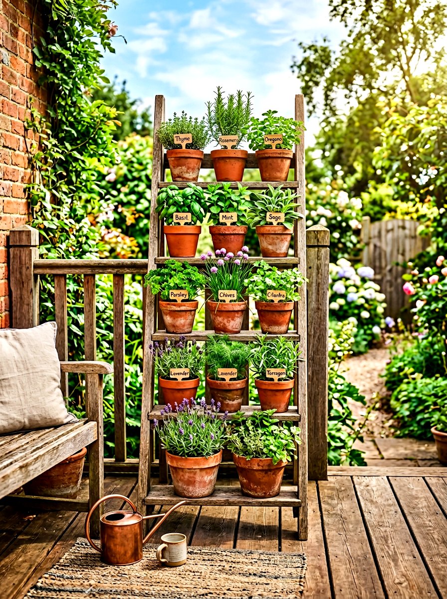Ladder Plant Stand - 30 backyard planter ideas