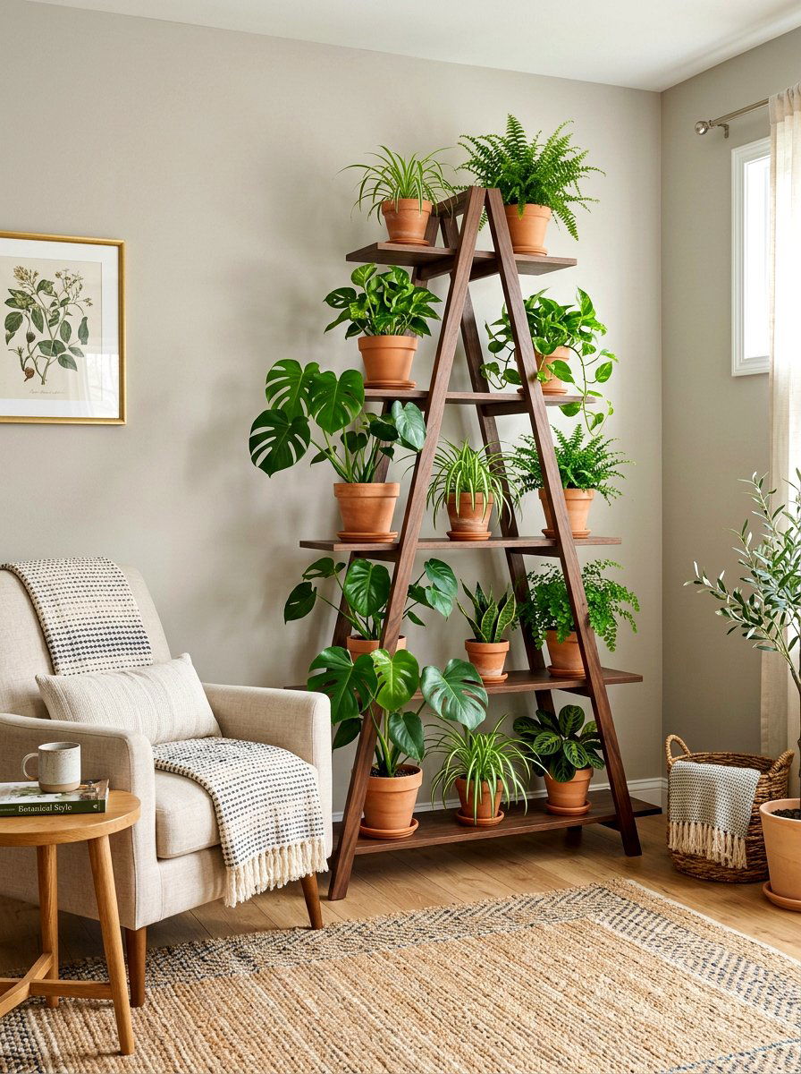 Ladder Plant Stand - 30 houseplant shelf ideas
