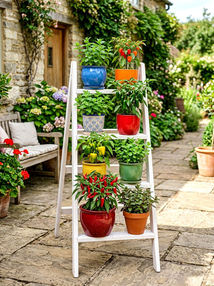 Ladder Plant Stand - 30 vertical vegetable garden ideas