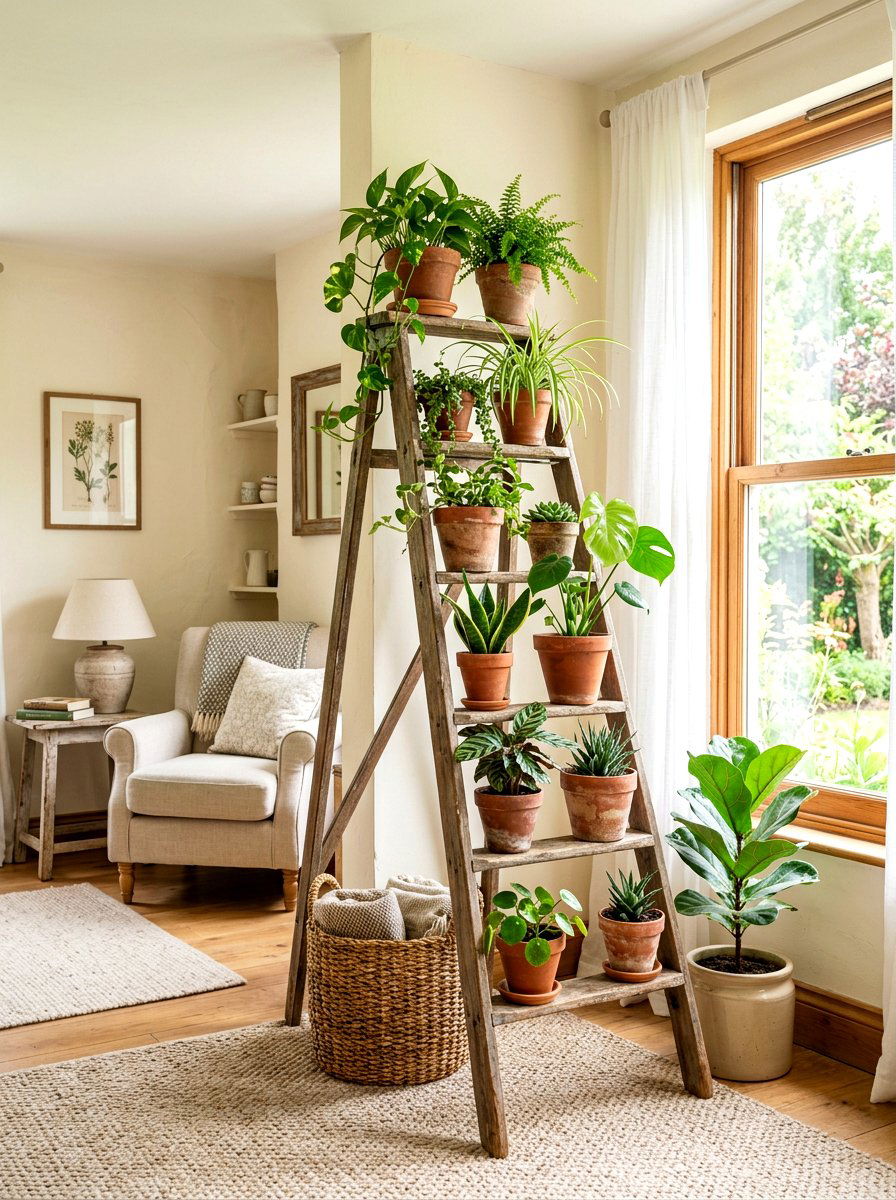 Ladder Plant Stand Living Room - 30 living room plant wall ideas