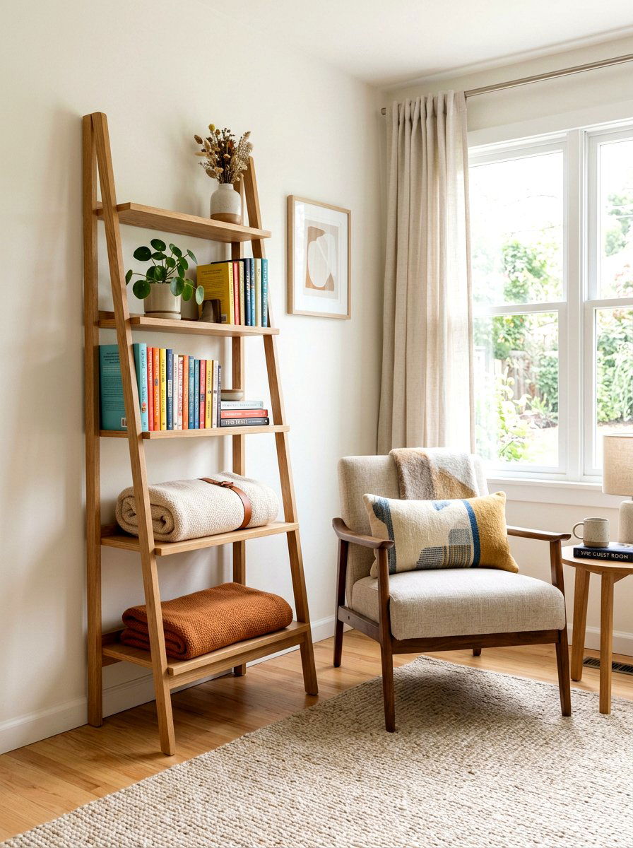 Ladder Shelf - 30 guest room reading corner ideas