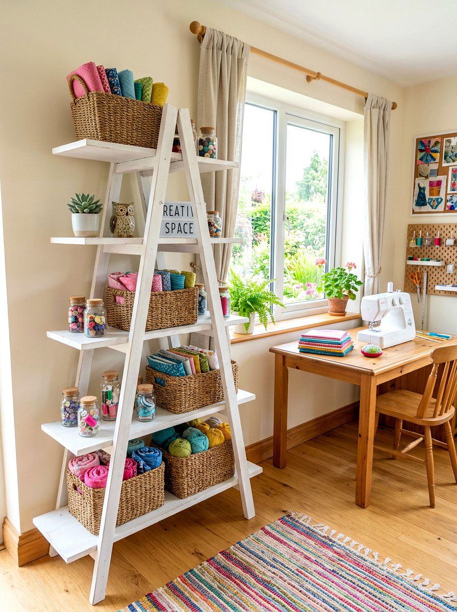 Ladder Shelf Display - 30 craft supply storage ideas