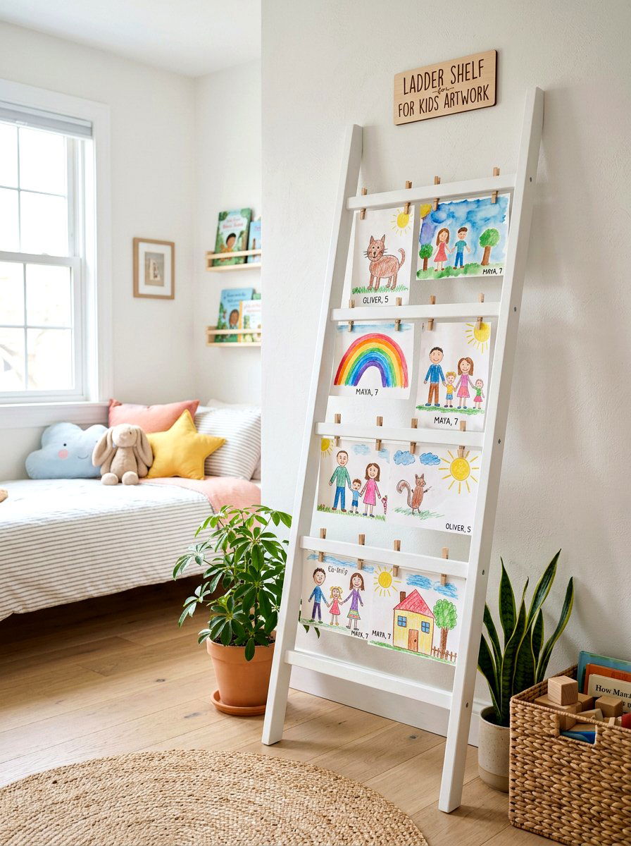 Ladder Shelf For Kids Artwork - 30 kids art display ideas