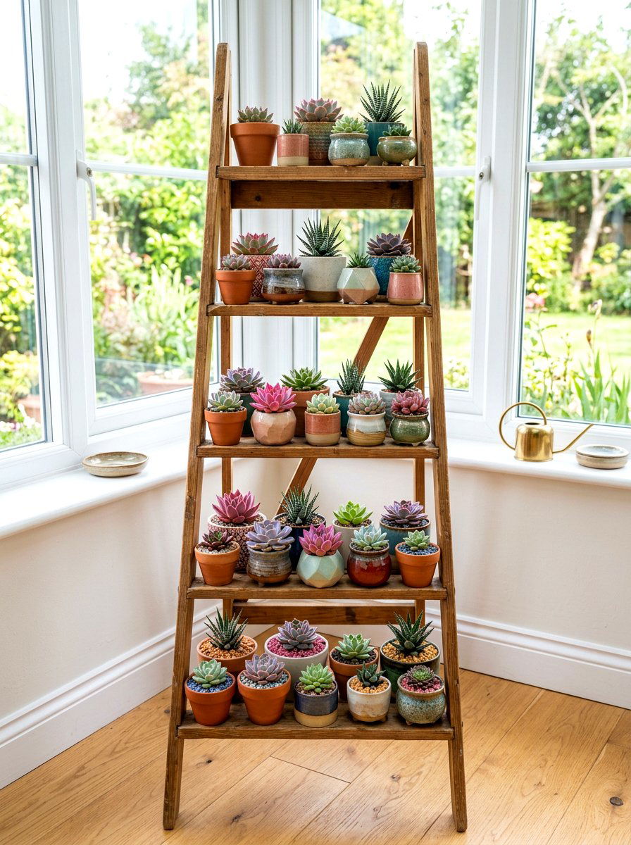 Ladder Shelf For Succulents - 30 vertical garden shelf ideas
