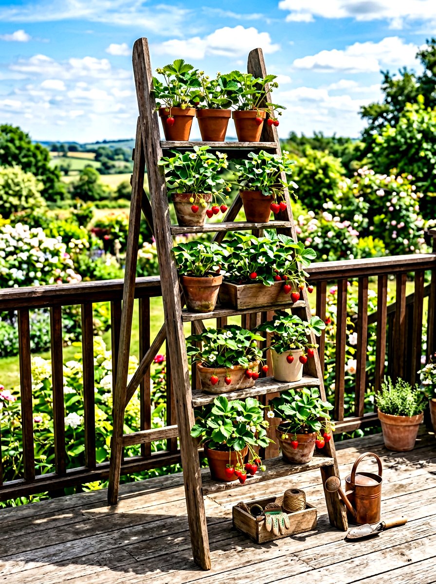 Ladder Shelf Garden - 30 vertical strawberry garden ideas