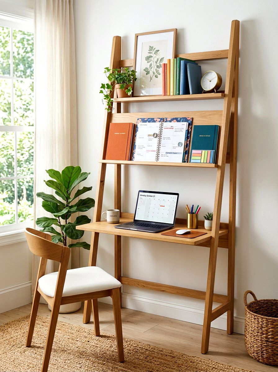 Ladder Shelf Station - 30 paper planner desk ideas