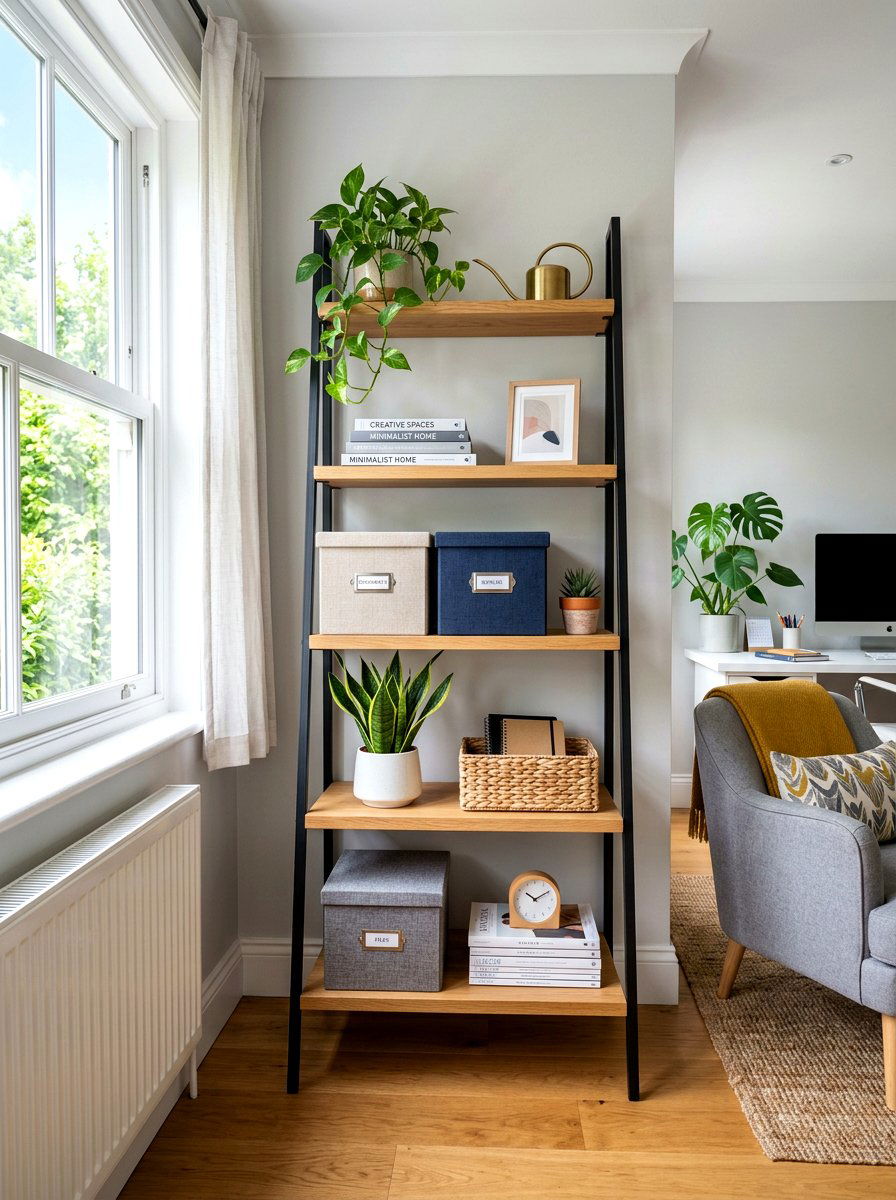 Ladder Shelf Storage - 30 organizing a home office ideas