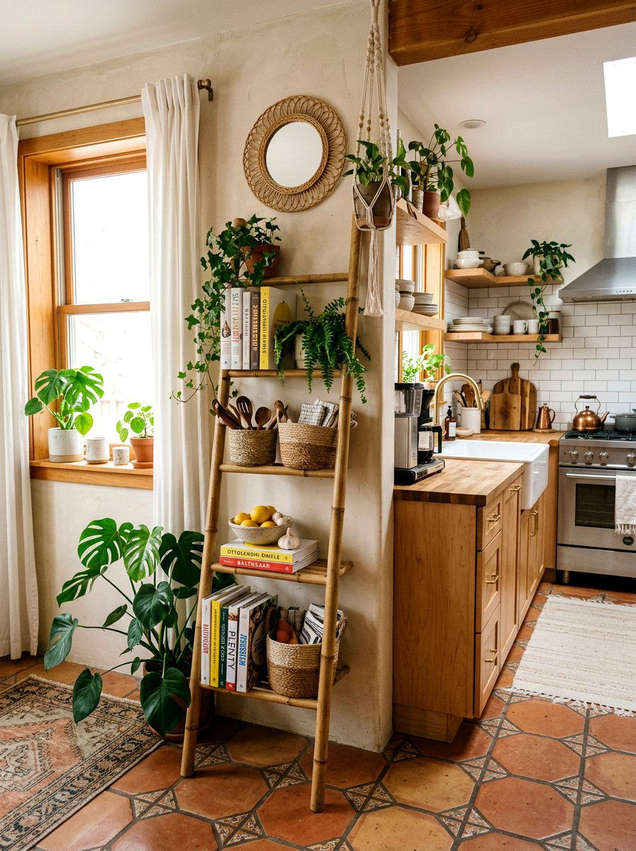 Ladder Shelf Unit - 30 kitchen cookbook storage ideas