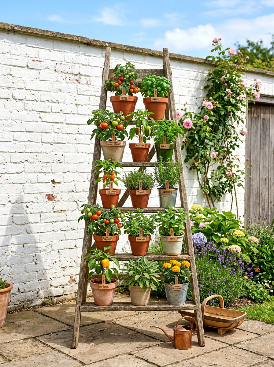 Ladder Shelf Vegetable Garden - 30 container vegetable garden ideas