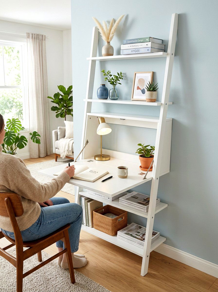 Ladder Shelf With Folding Desk - 30 fold down desk apartment ideas