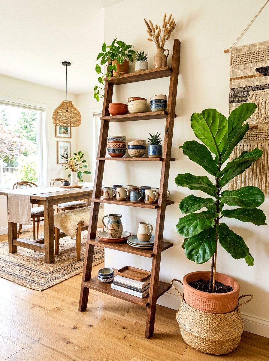 Ladder Shelf - 30 dining room china display ideas