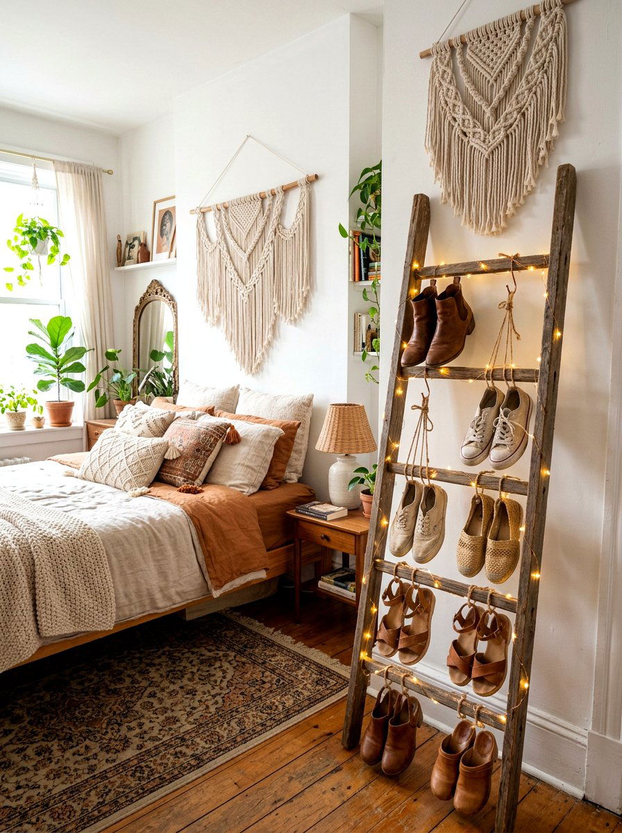 Ladder Shoe Display - 30 apartment shoe wall ideas