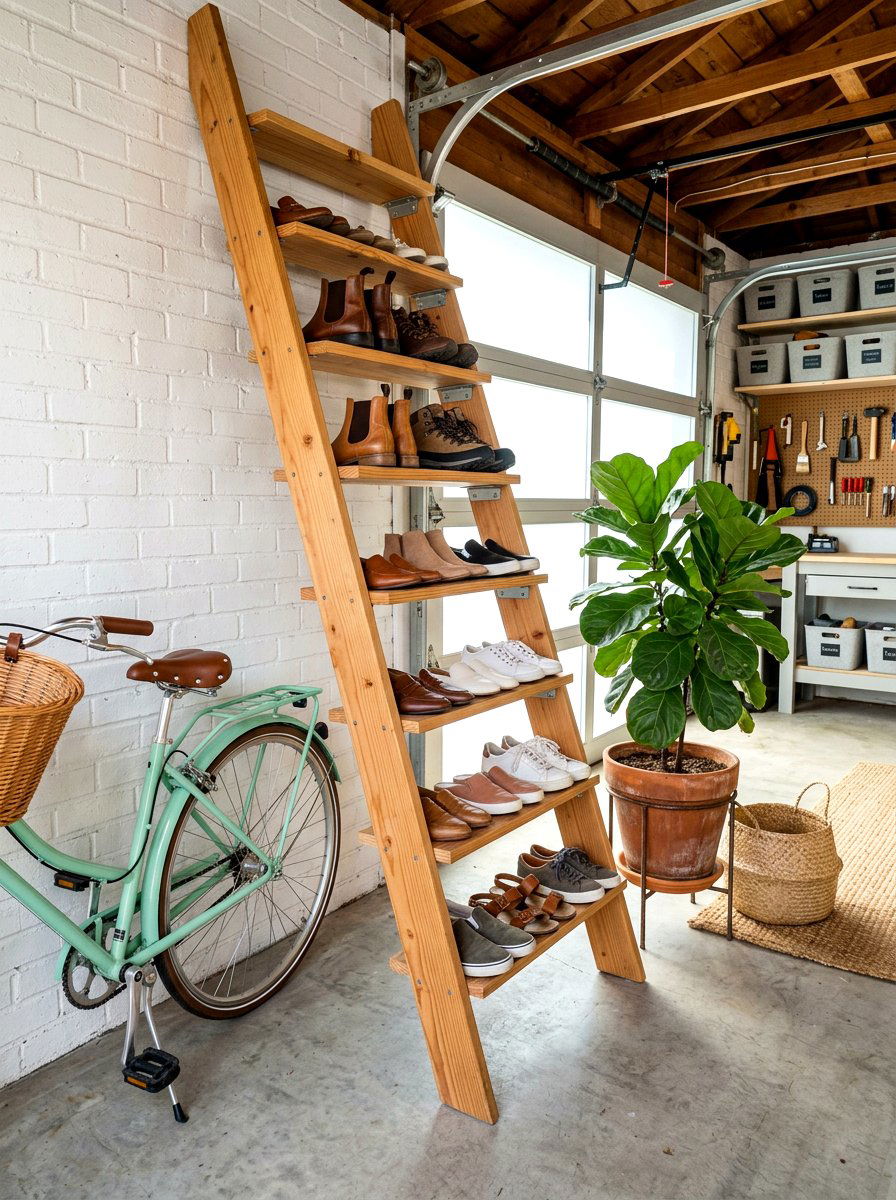 Ladder Shoe Rack - 30 garage shoe storage ideas