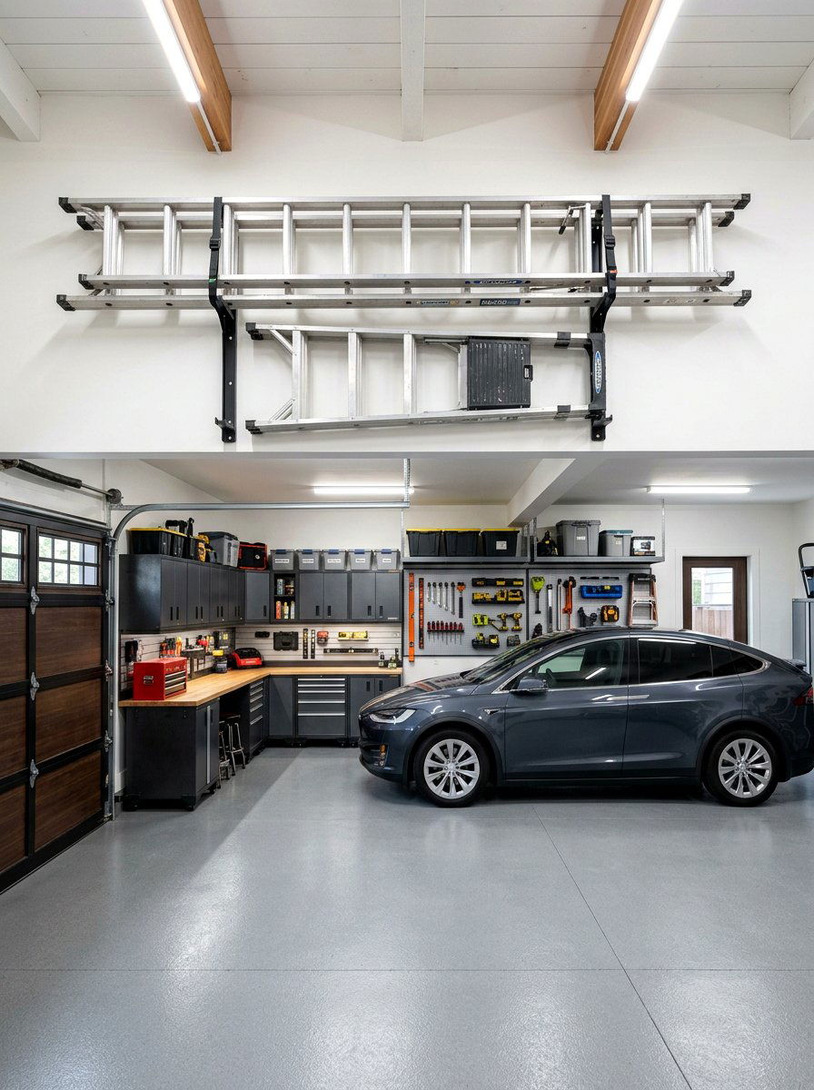 Ladder Storage Brackets - 30 garage organization ideas