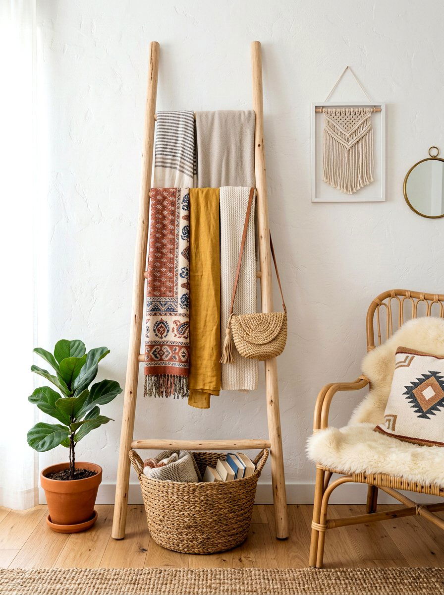 Ladder Storage Rack - 30 mini mudroom apartment ideas
