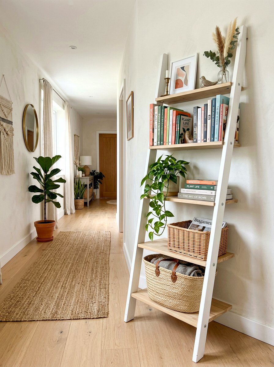 Ladder Storage Shelf - 30 narrow entryway storage ideas