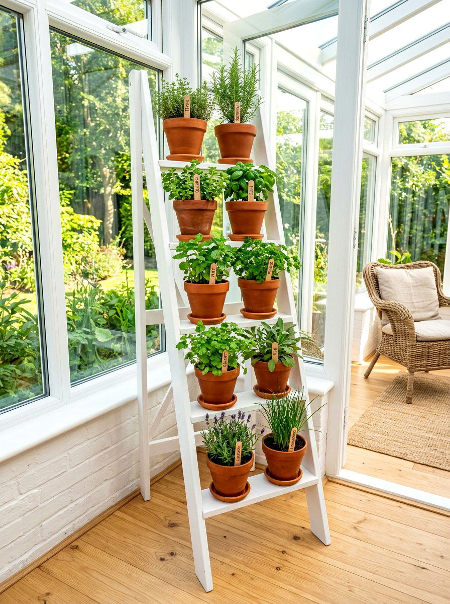 Ladder Style Herb Rack - 30 herb garden corner ideas