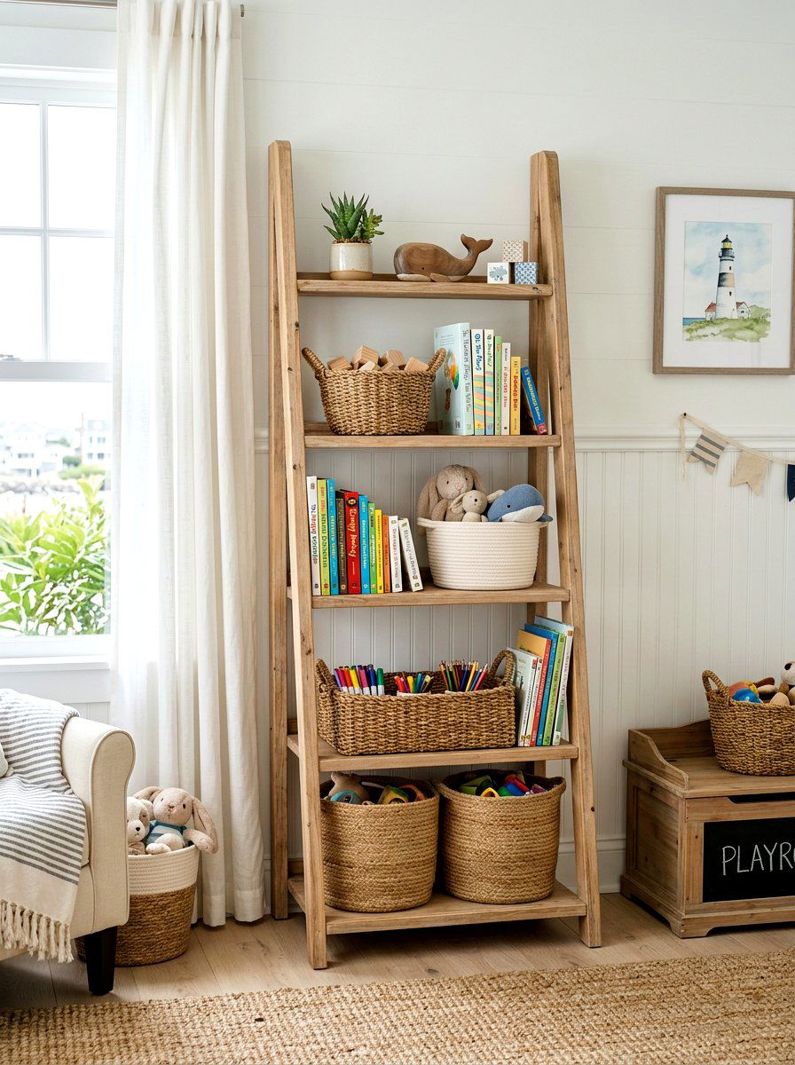 Ladder Style Rack - 30 playroom storage ideas