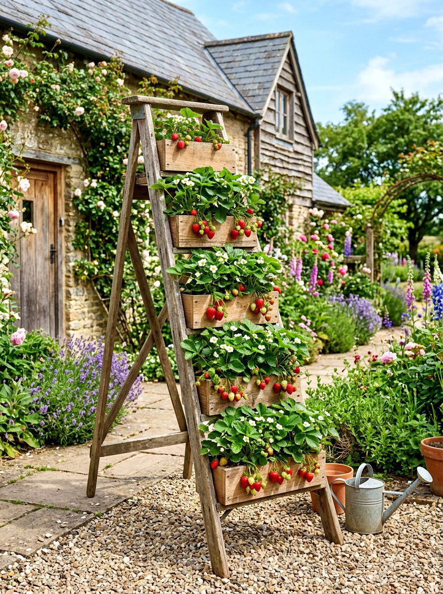 Ladder Style Strawberry Planter - 30 strawberry tower ideas
