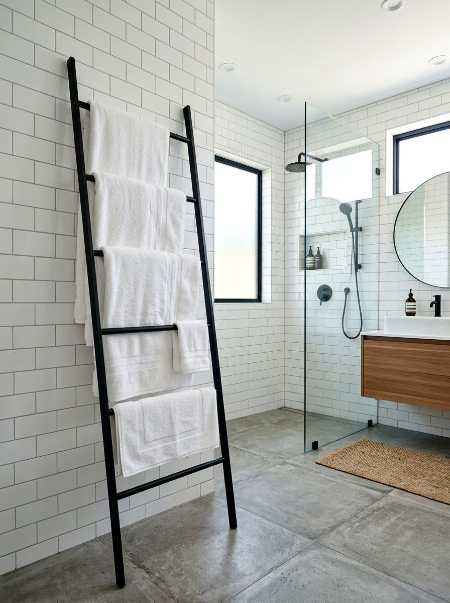 Ladder Towel Rack - 30 small bathroom ideas