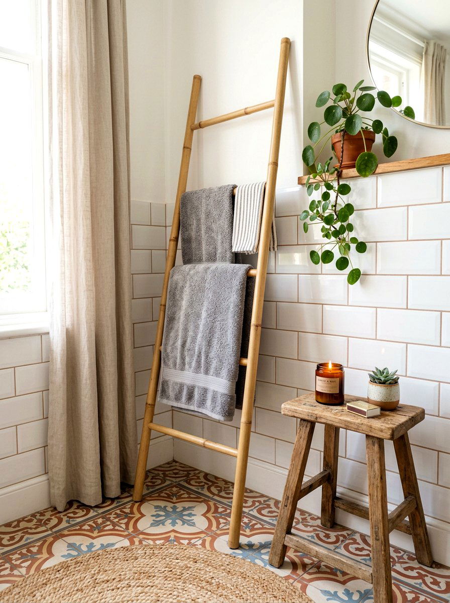 Ladder Towel Rack - 30 tiny apartment bathroom ideas