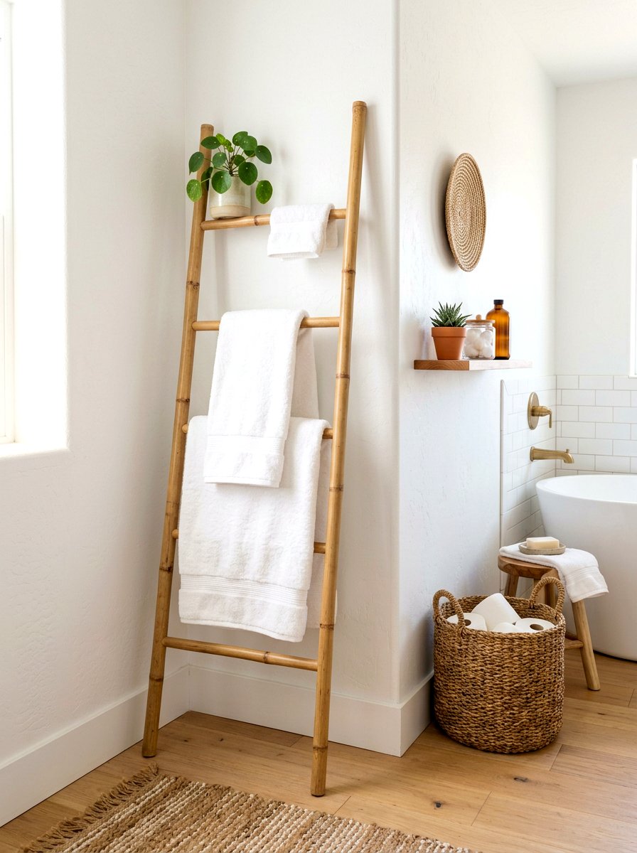 Ladder Towel Rack - 30 tiny bathroom storage ideas