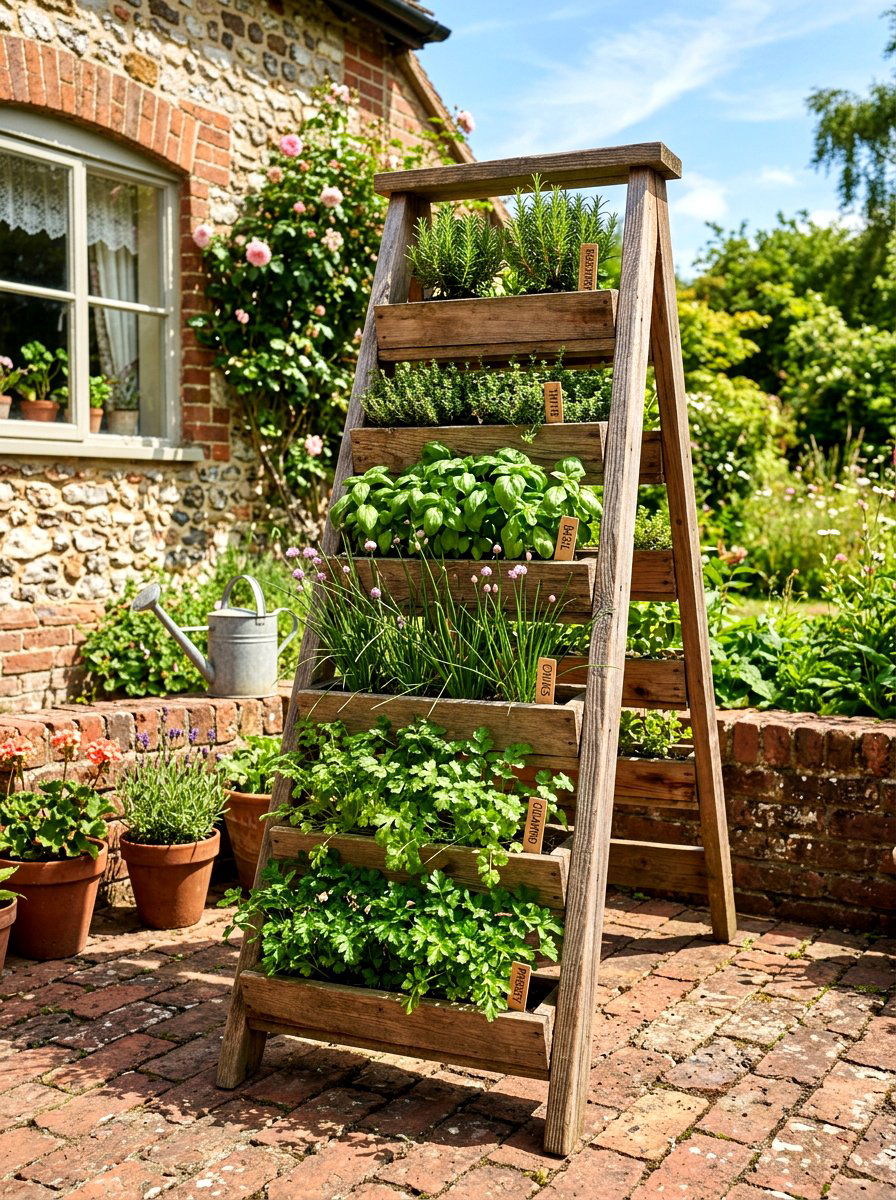 Ladder Wood Herb Planter - 30 wooden planter ideas