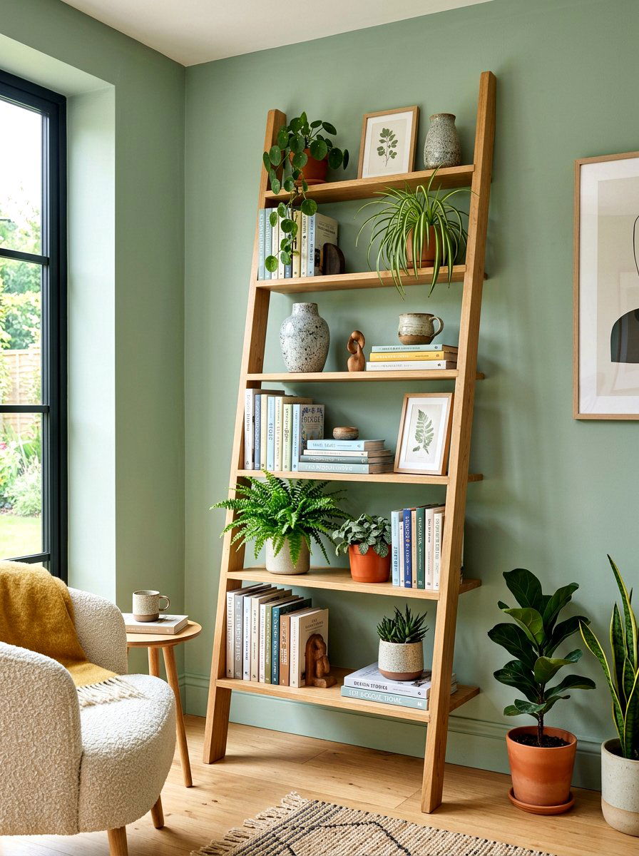 Ladder bookshelf - 30 family friendly living room storage ideas