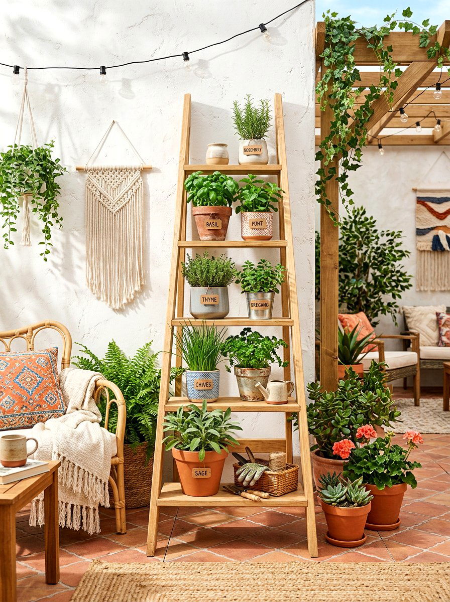 Ladder garden shelf - 30 patio vegetable garden ideas