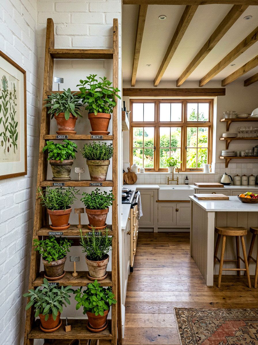 Ladder herb garden shelf - 30 kitchen herb garden ideas