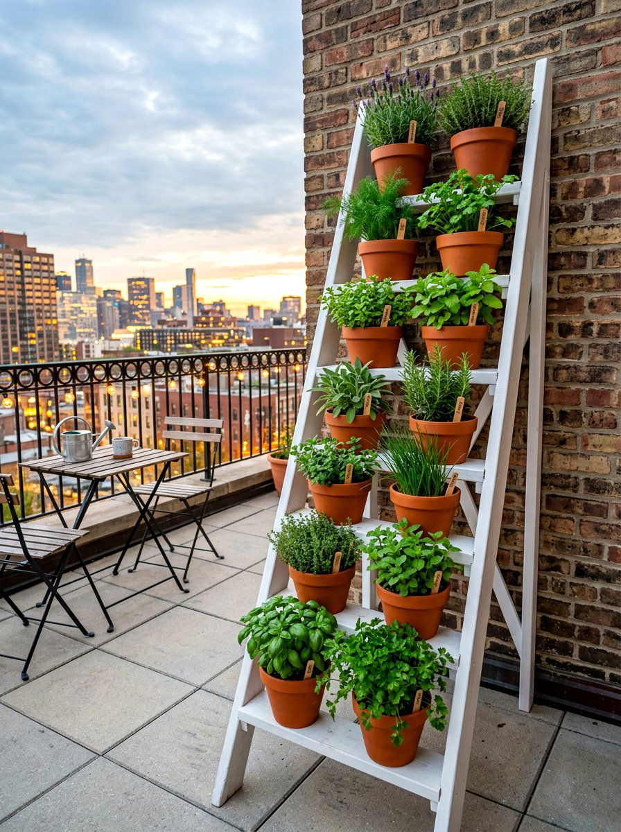 Ladder herb garden stand - 30 rooftop herb garden ideas