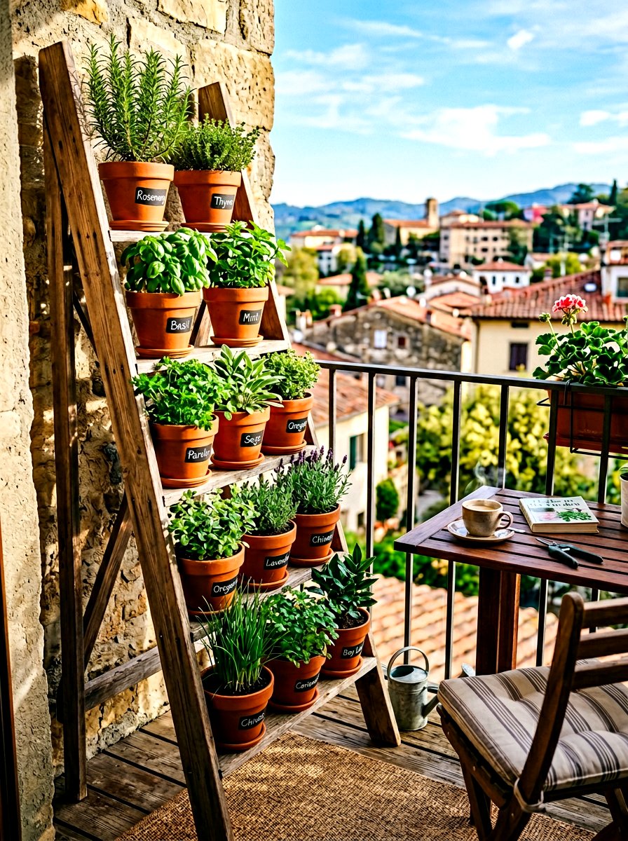 Ladder herb planter - 30 balcony herb box ideas