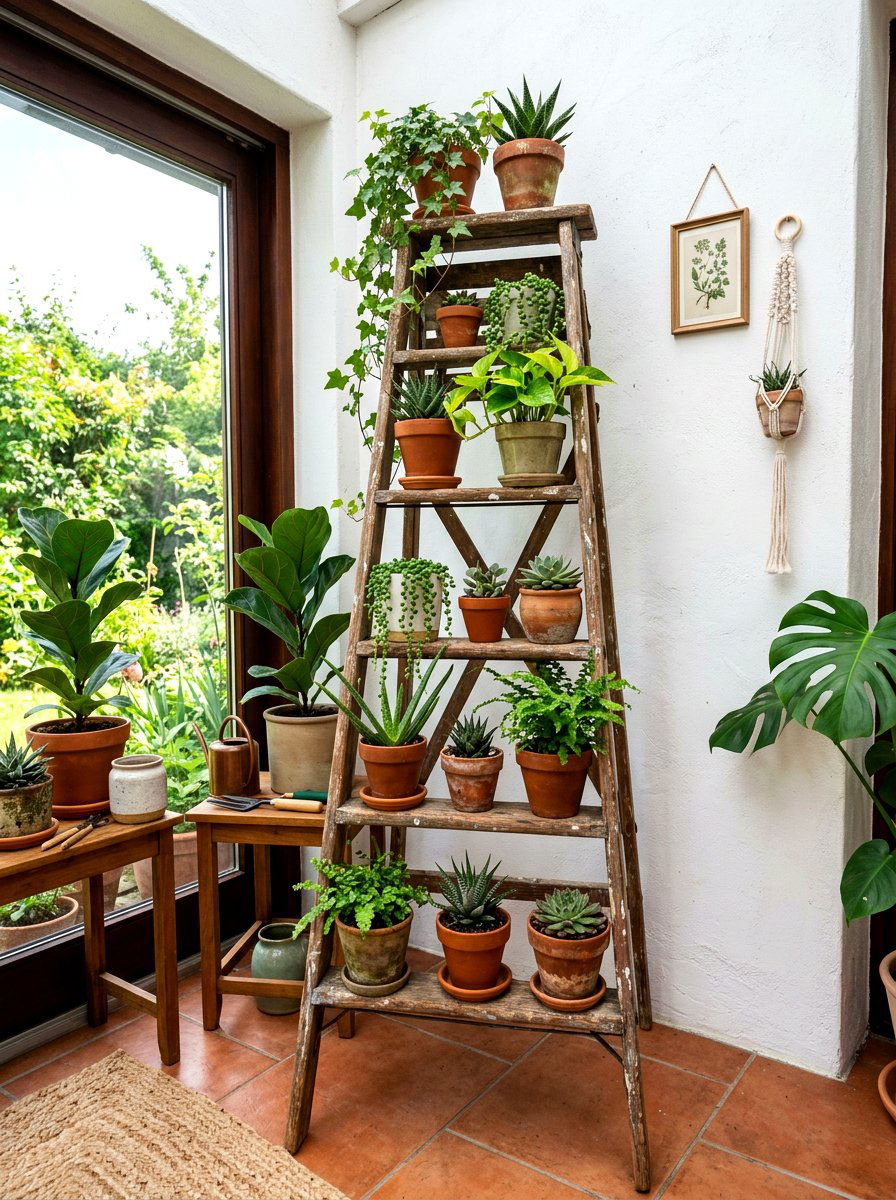Ladder plant sunroom - 30 boho sunroom ideas