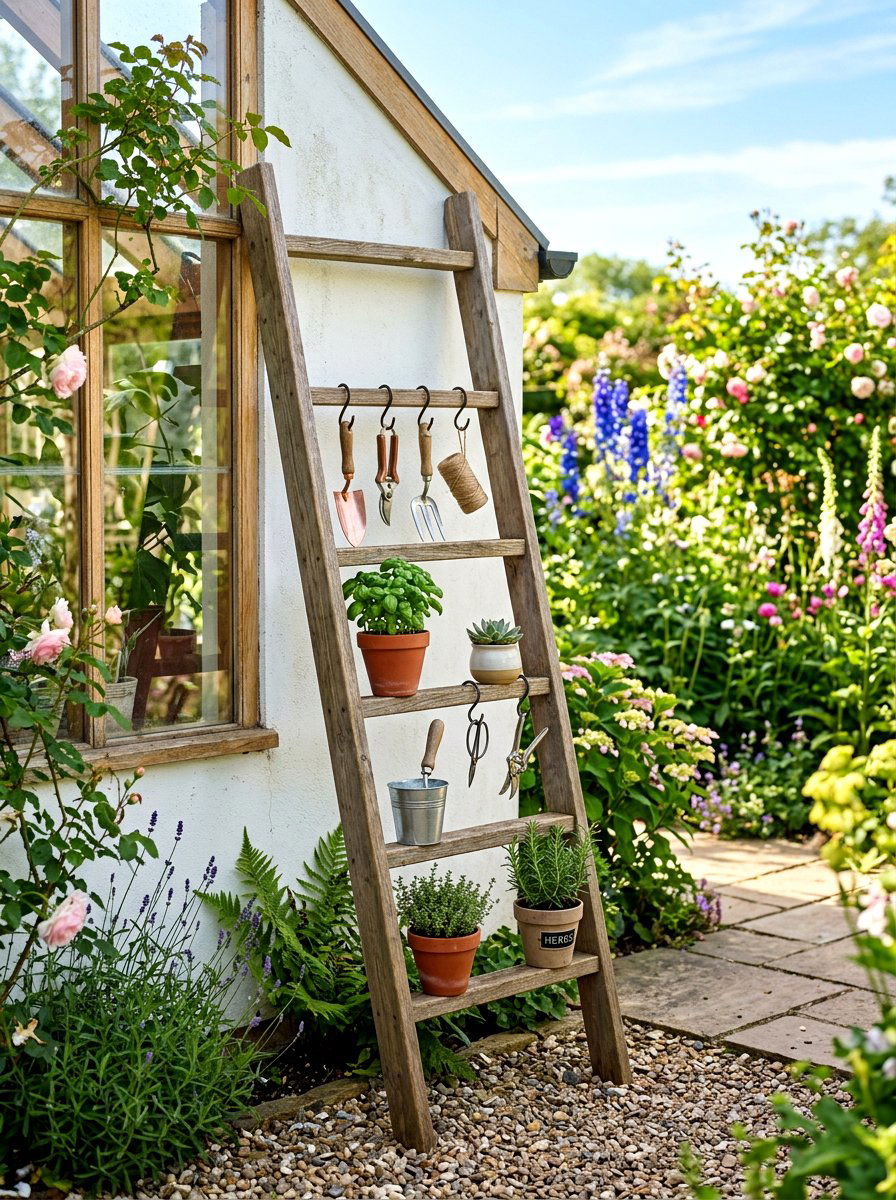 Ladder rack - 30 greenhouse storage ideas