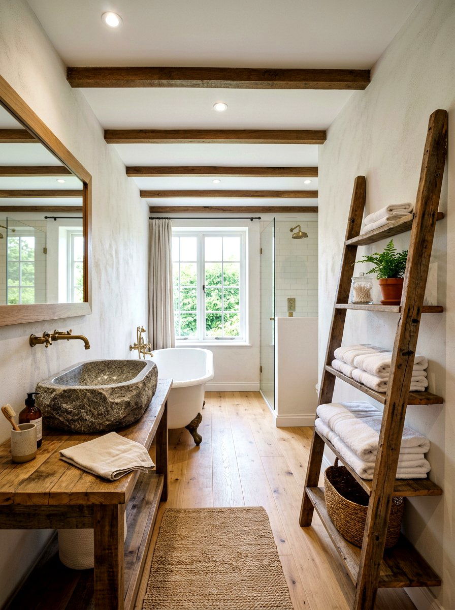 Ladder shelf bathroom - 30 sustainable home decor ideas