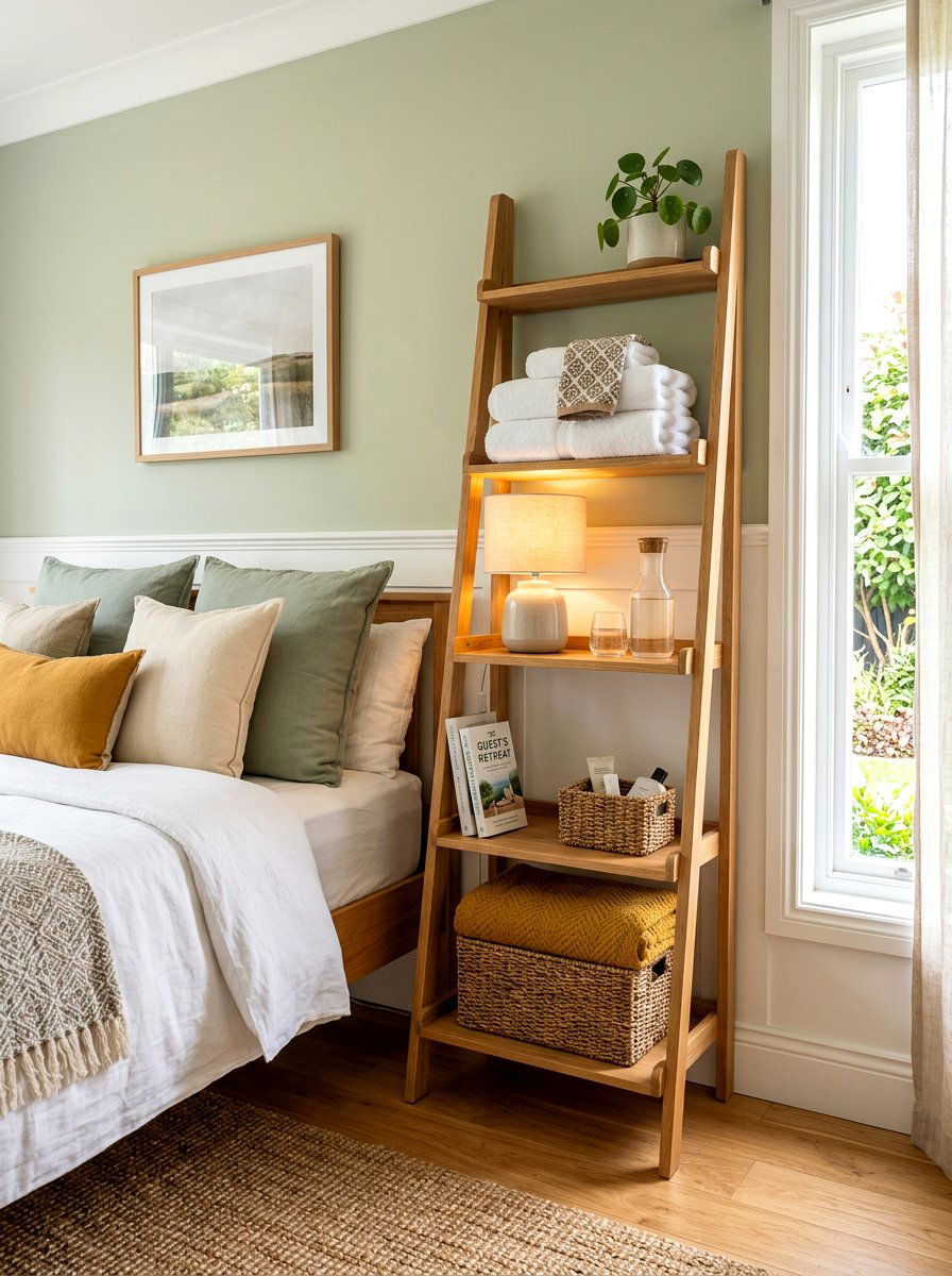 Ladder shelf bedside storage - 30 guest room nightstand ideas