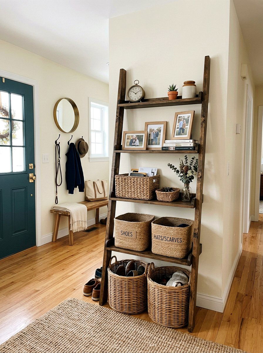 Ladder shelf entryway - 30 rental entryway ideas