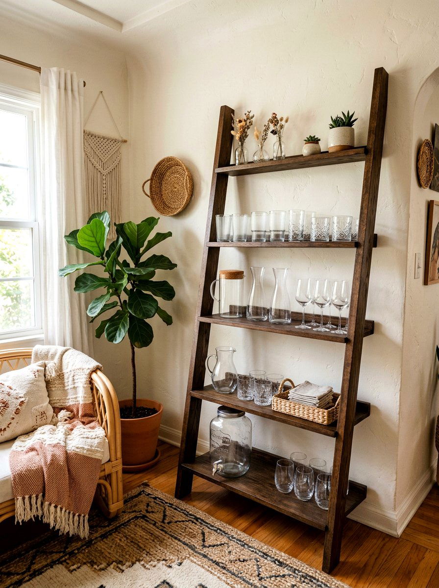 Ladder shelf glassware display - 30 glassware display ideas