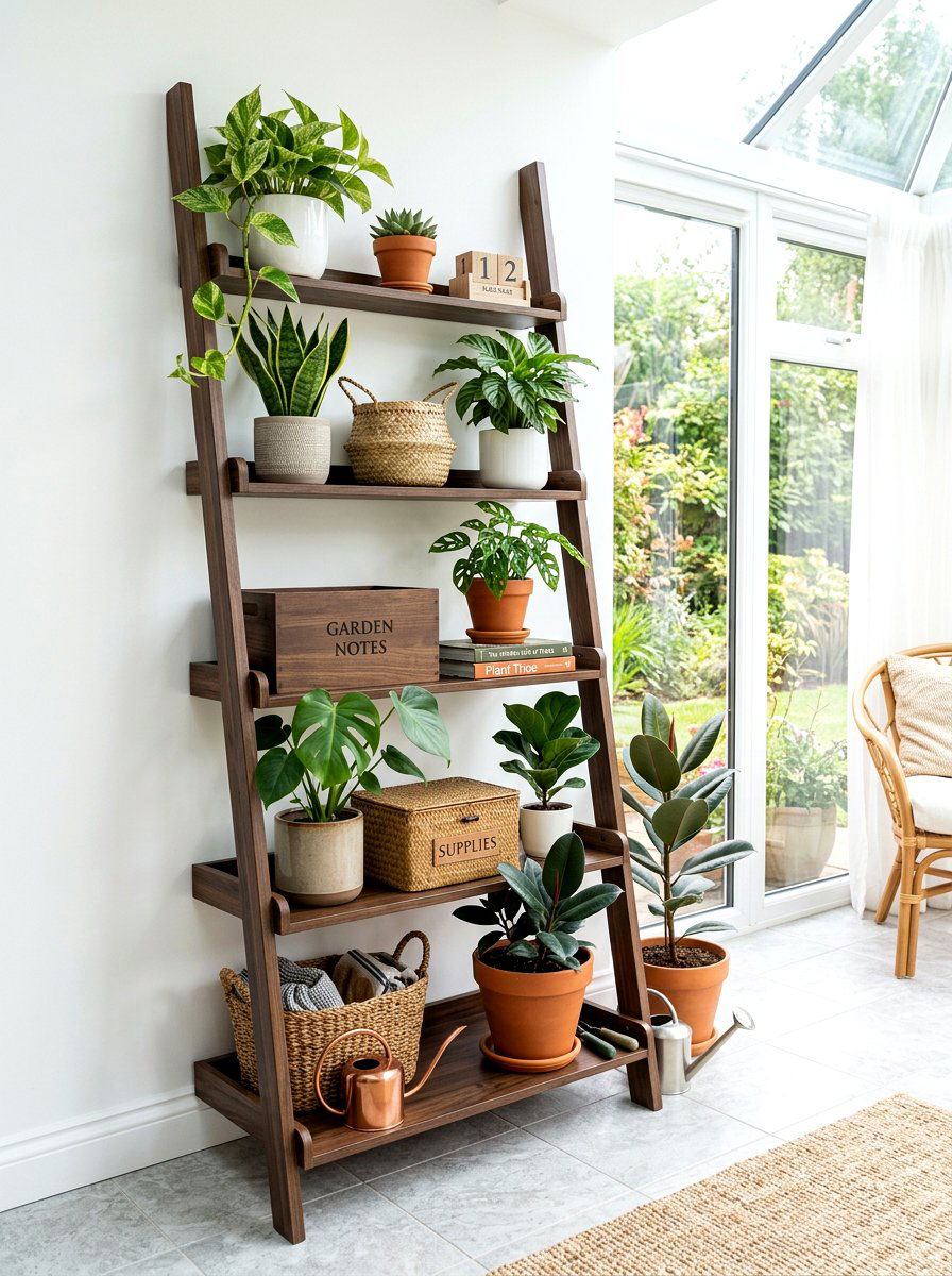 Ladder sunroom shelf - 30 sunroom furniture ideas